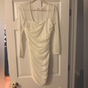 Pink Lily white bodycon dress with mesh long sleeves